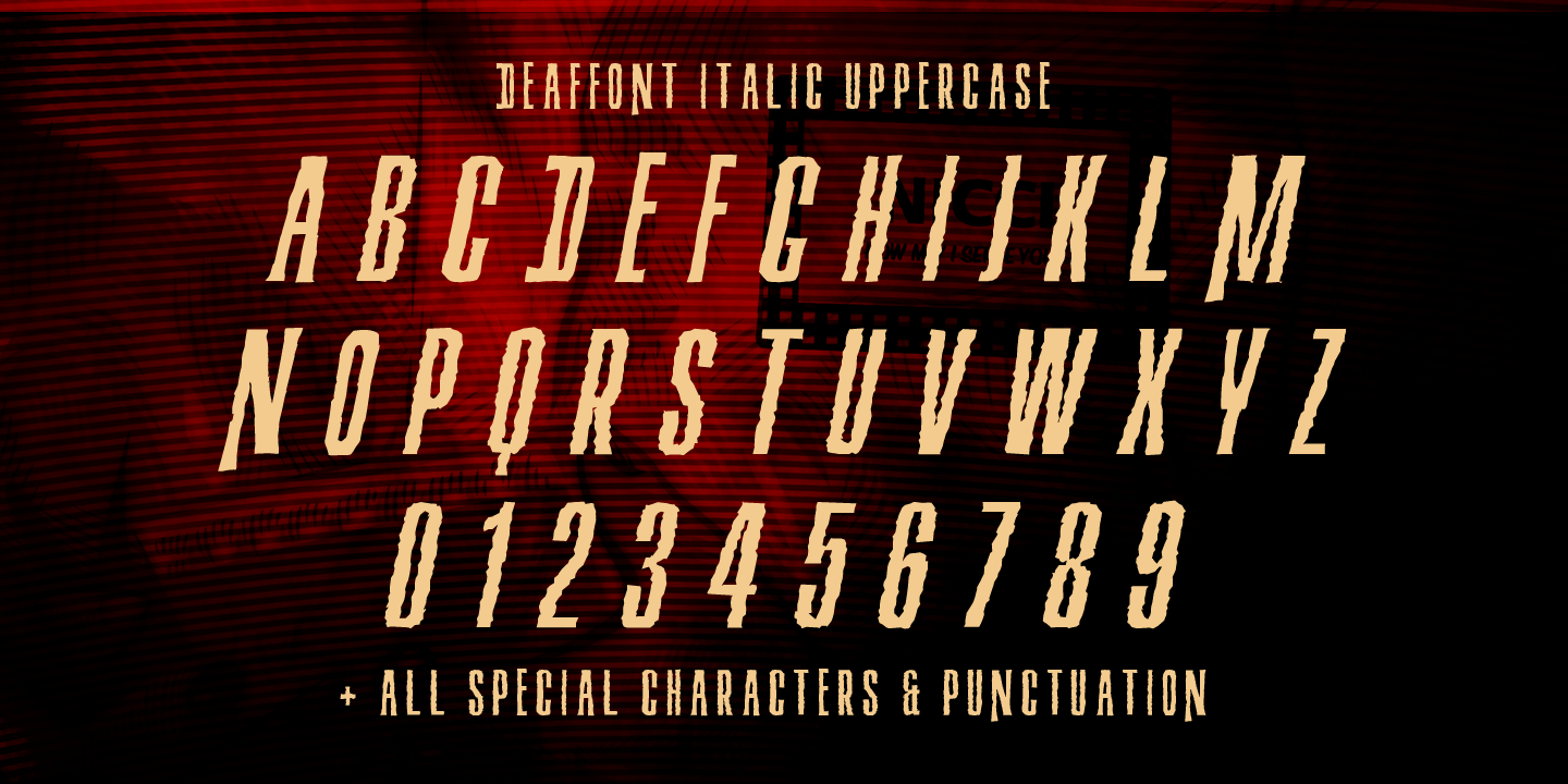 Przykład czcionki Deaffont Italic